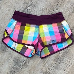 Lululemon bright pink, yellow, and blue plaid Speed Shorts size 2